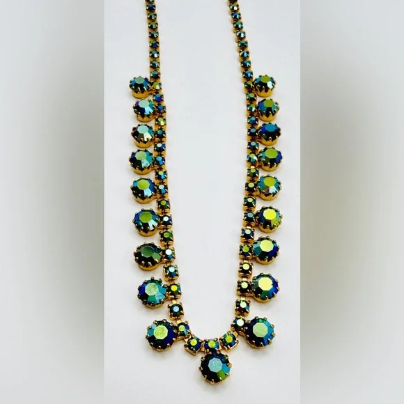 Vintage-Style GT & Blue Aurora Borealis Crystal Rhinestone Necklace by Alexa Rae - Picture 3 of 7